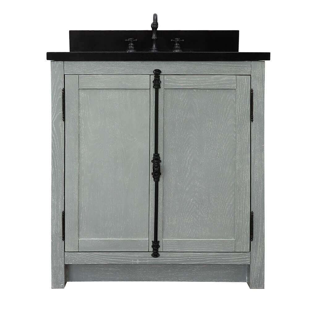 31" Single vanity in Gray Ash finish with Black Galaxy top and oval sink - 400100-GYA-BGO