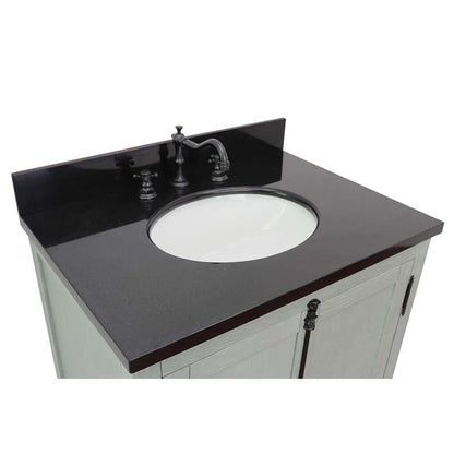 31" Single vanity in Gray Ash finish with Black Galaxy top and oval sink - 400100-GYA-BGO
