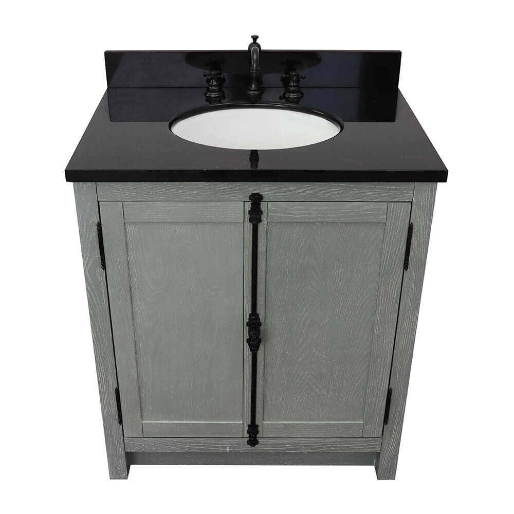 31" Single vanity in Gray Ash finish with Black Galaxy top and oval sink - 400100-GYA-BGO