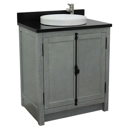 31" Single vanity in Gray Ash finish with Black Galaxy top and round sink - 400100-GYA-BGRD