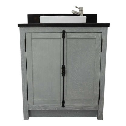 31" Single vanity in Gray Ash finish with Black Galaxy top and round sink - 400100-GYA-BGRD