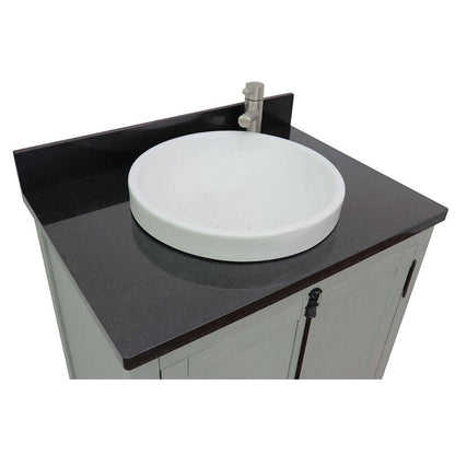 31" Single vanity in Gray Ash finish with Black Galaxy top and round sink - 400100-GYA-BGRD