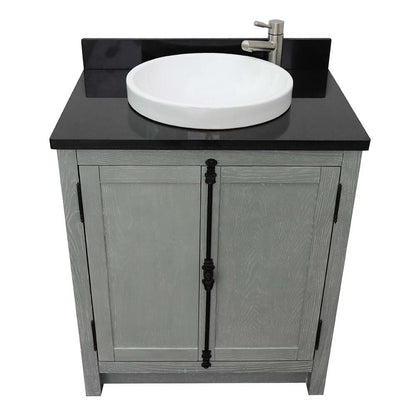 31" Single vanity in Gray Ash finish with Black Galaxy top and round sink - 400100-GYA-BGRD