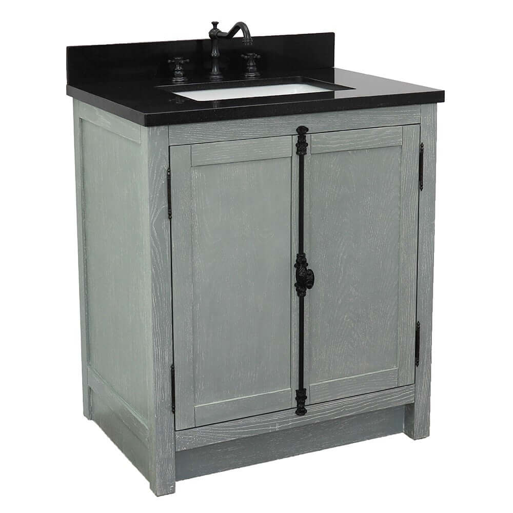 31" Single vanity in Gray Ash finish with Black Galaxy top and rectangle sink - 400100-GYA-BGR