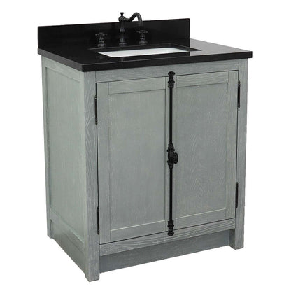 31" Single vanity in Gray Ash finish with Black Galaxy top and rectangle sink - 400100-GYA-BGR