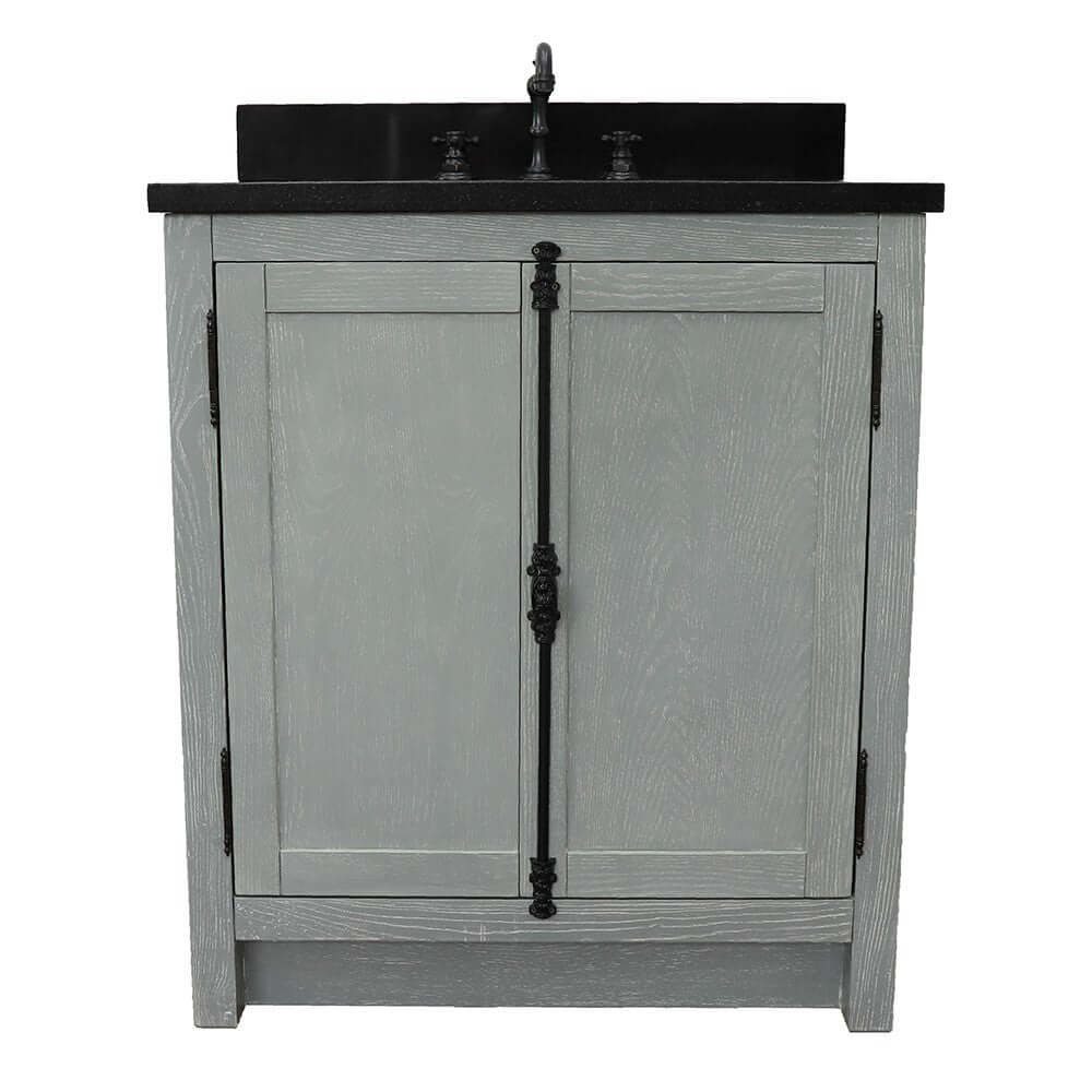 31" Single vanity in Gray Ash finish with Black Galaxy top and rectangle sink - 400100-GYA-BGR