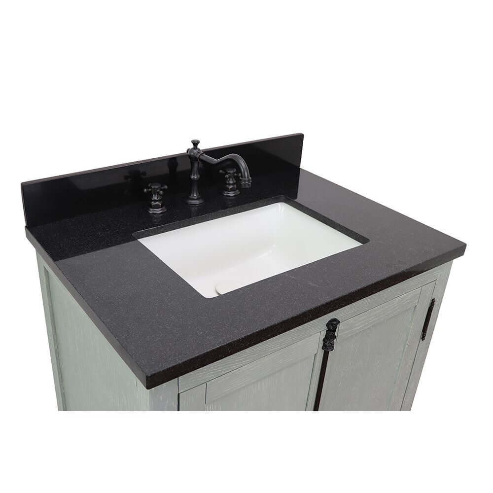 31" Single vanity in Gray Ash finish with Black Galaxy top and rectangle sink - 400100-GYA-BGR