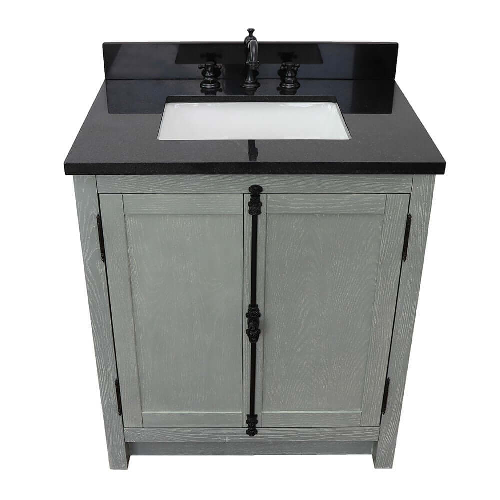 31" Single vanity in Gray Ash finish with Black Galaxy top and rectangle sink - 400100-GYA-BGR