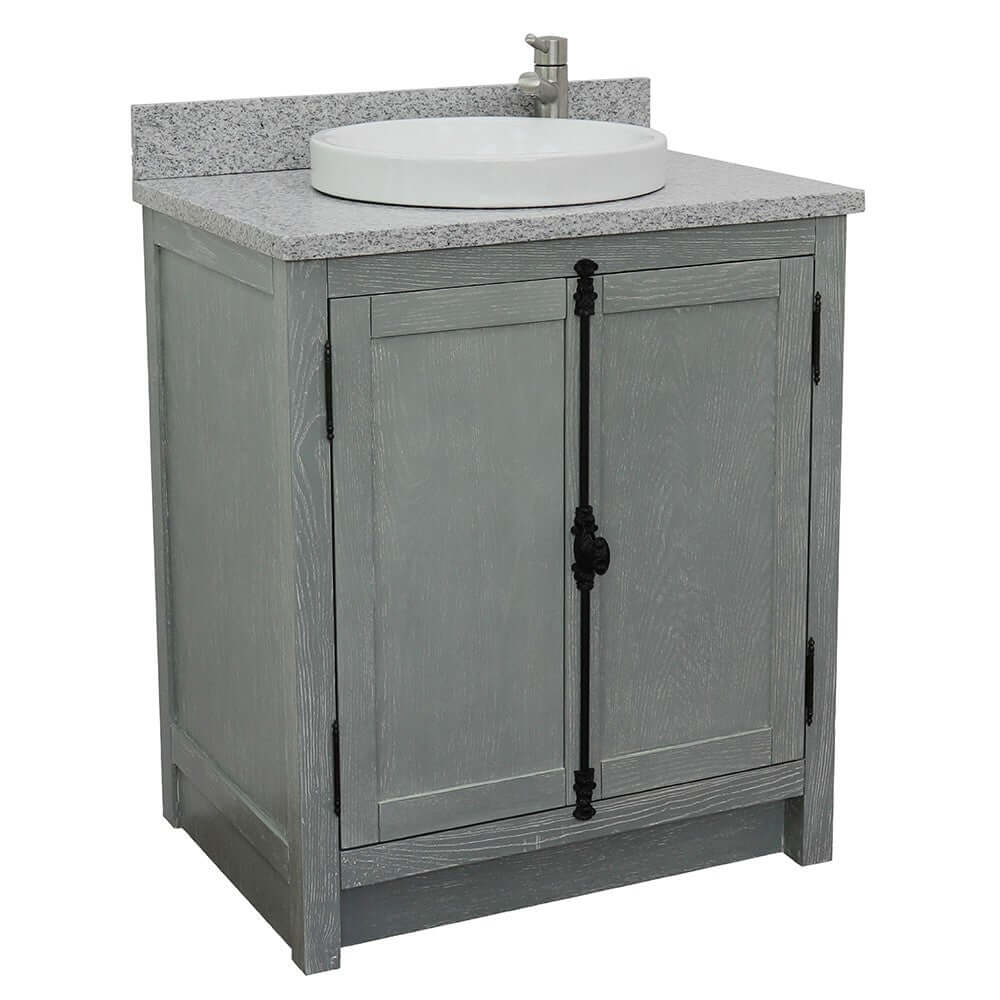 31" Single vanity in Gray Ash finish with Gray granite top and round sink - 400100-GYA-GYRD