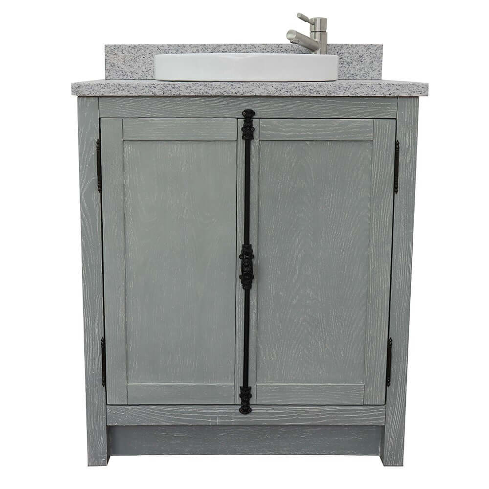 31" Single vanity in Gray Ash finish with Gray granite top and round sink - 400100-GYA-GYRD