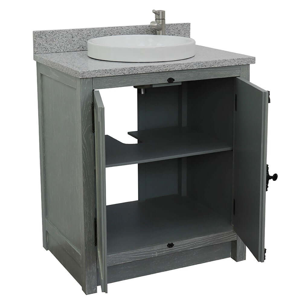 31" Single vanity in Gray Ash finish with Gray granite top and round sink - 400100-GYA-GYRD