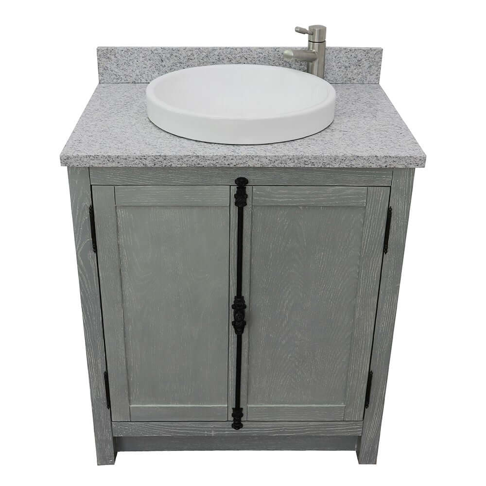 31" Single vanity in Gray Ash finish with Gray granite top and round sink - 400100-GYA-GYRD