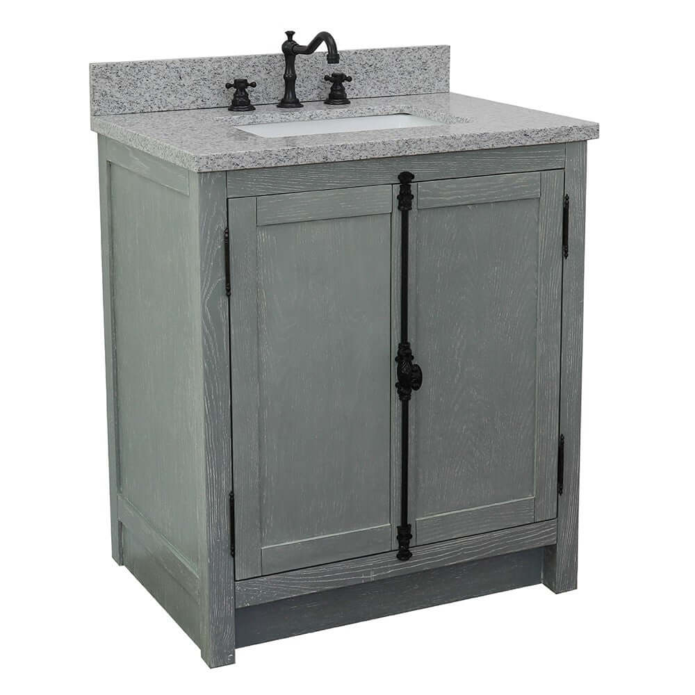 31" Single vanity in Gray Ash finish with Gray granite top and rectangle sink - 400100-GYA-GYR