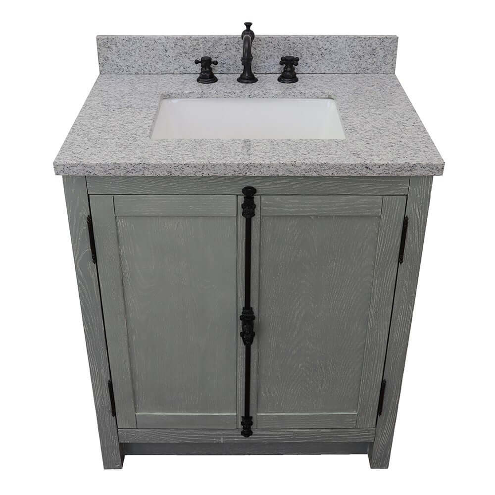 31" Single vanity in Gray Ash finish with Gray granite top and rectangle sink - 400100-GYA-GYR