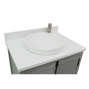 31" Single vanity in Gray Ash finish with White Quartz top and round sink - 400100-GYA-WERD