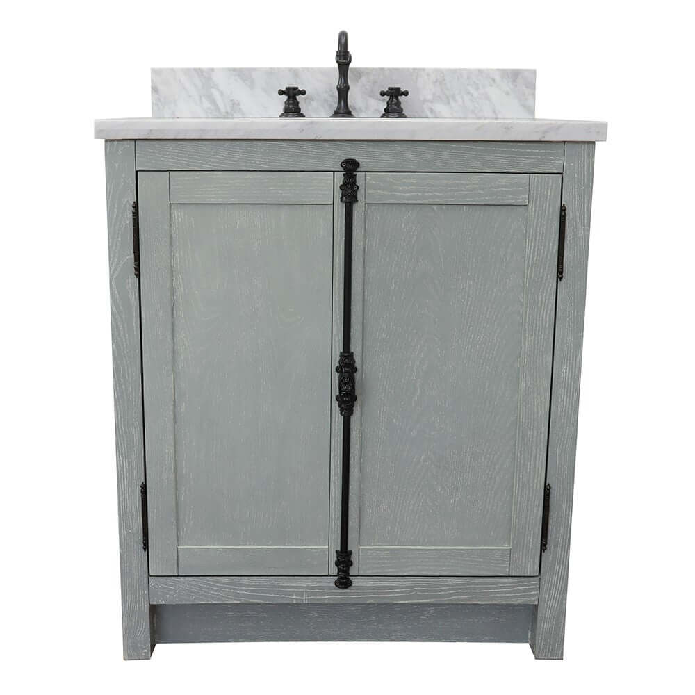 31" Single vanity in Gray Ash finish with White Carrara top and oval sink - 400100-GYA-WMO