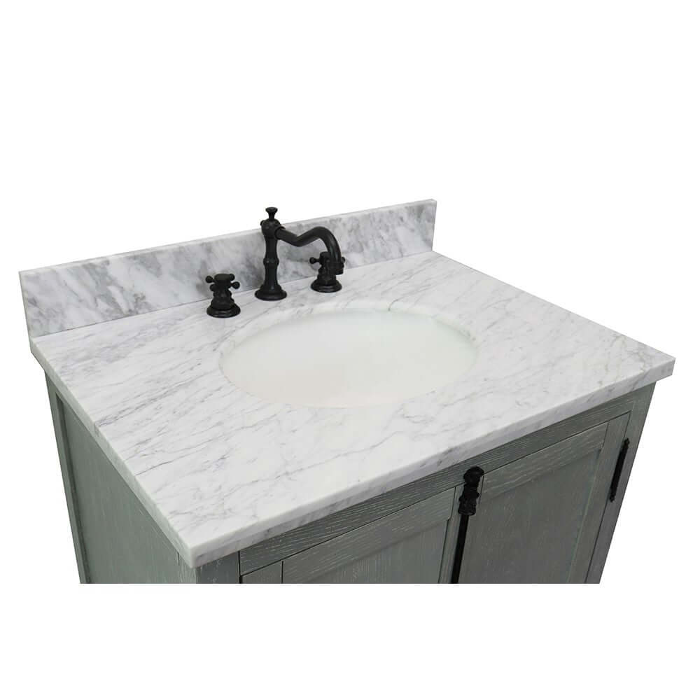 31" Single vanity in Gray Ash finish with White Carrara top and oval sink - 400100-GYA-WMO