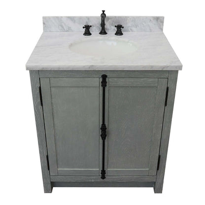 31" Single vanity in Gray Ash finish with White Carrara top and oval sink - 400100-GYA-WMO