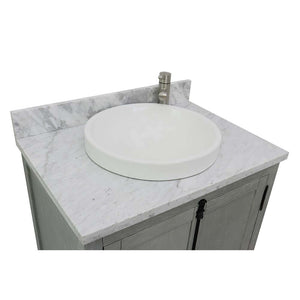 31" Single vanity in Gray Ash finish with White Carrara top and round sink - 400100-GYA-WMRD