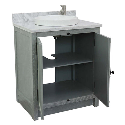 31" Single vanity in Gray Ash finish with White Carrara top and round sink - 400100-GYA-WMRD