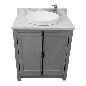 31" Single vanity in Gray Ash finish with White Carrara top and round sink - 400100-GYA-WMRD