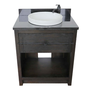 31" Single vanity in Brown Ash finish with Black Galaxy top and round sink - 400101-BA-BGRD