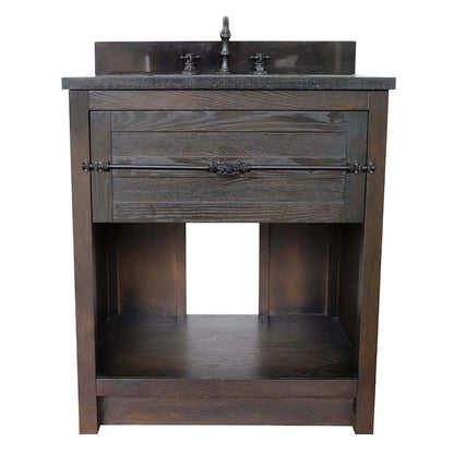 31" Single vanity in Brown Ash finish with Black Galaxy top and rectangle sink - 400101-BA-BGR