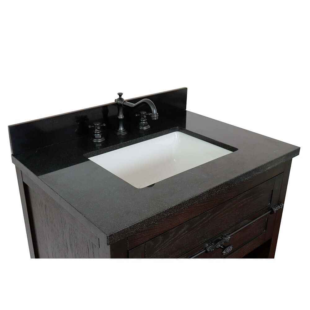 31" Single vanity in Brown Ash finish with Black Galaxy top and rectangle sink - 400101-BA-BGR