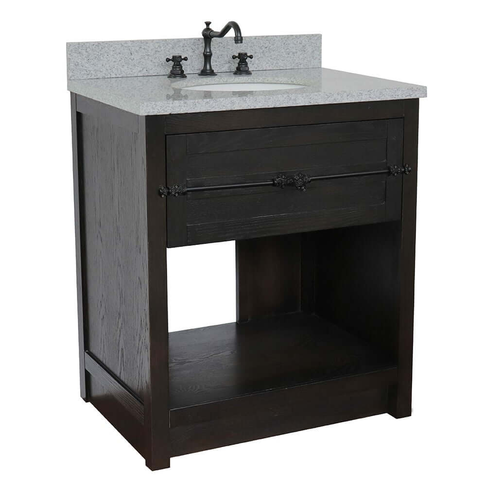 31" Single vanity in Brown Ash finish with Gray granite top and oval sink - 400101-BA-GYO