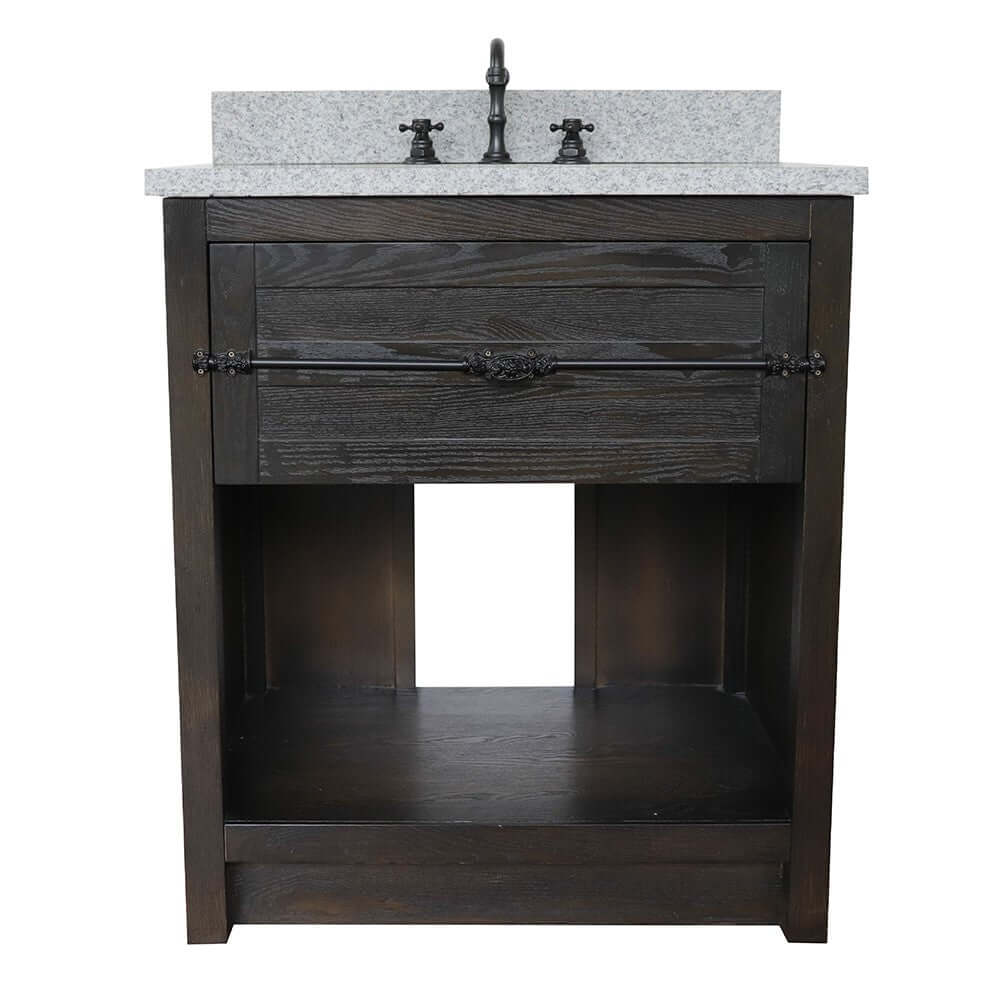 31" Single vanity in Brown Ash finish with Gray granite top and oval sink - 400101-BA-GYO