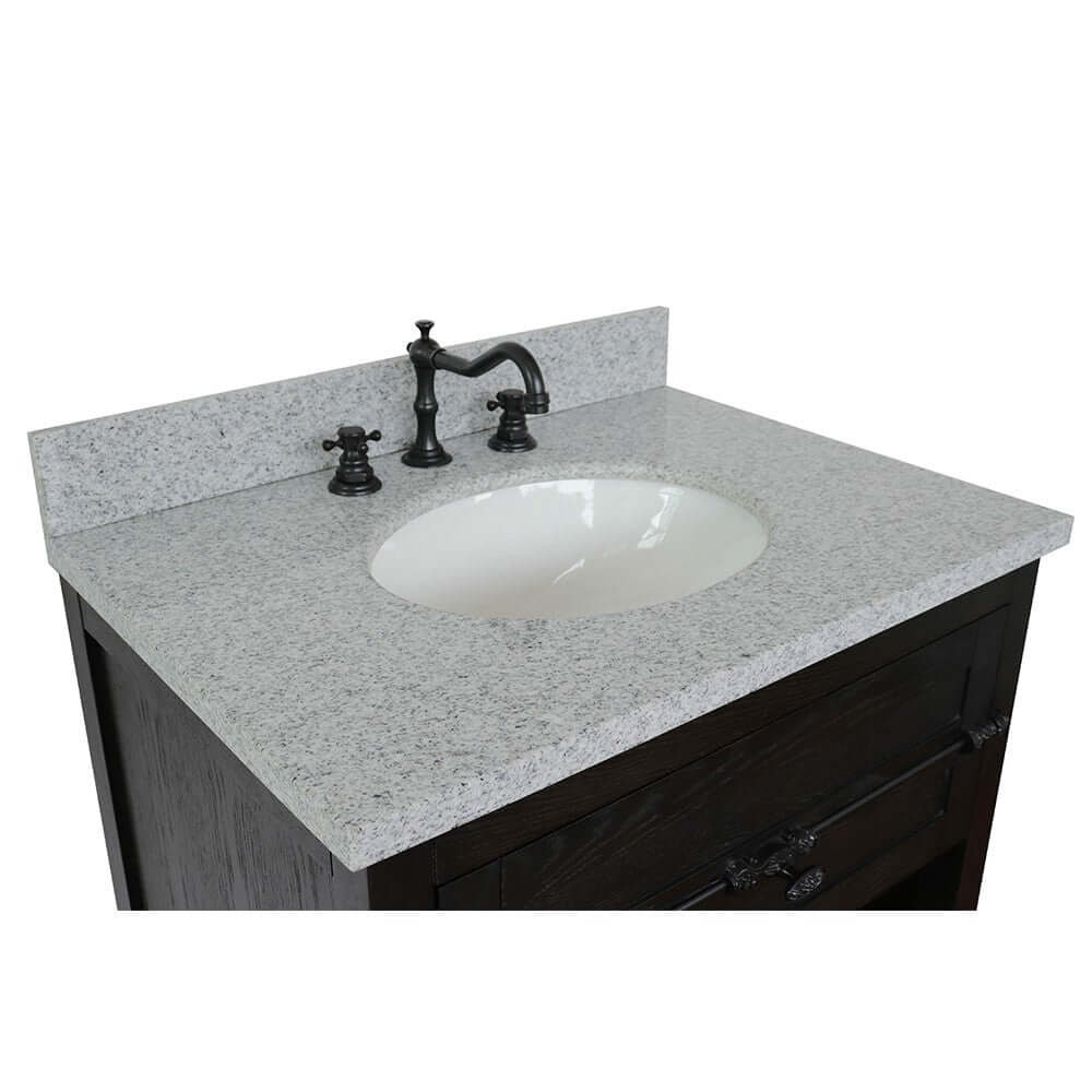 31" Single vanity in Brown Ash finish with Gray granite top and oval sink - 400101-BA-GYO