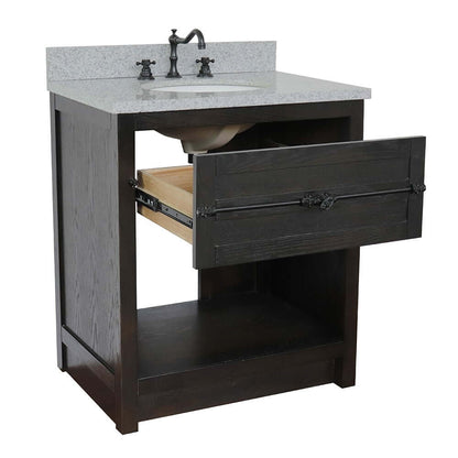 31" Single vanity in Brown Ash finish with Gray granite top and oval sink - 400101-BA-GYO