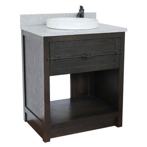 31" Single vanity in Brown Ash finish with Gray granite top and round sink - 400101-BA-GYRD