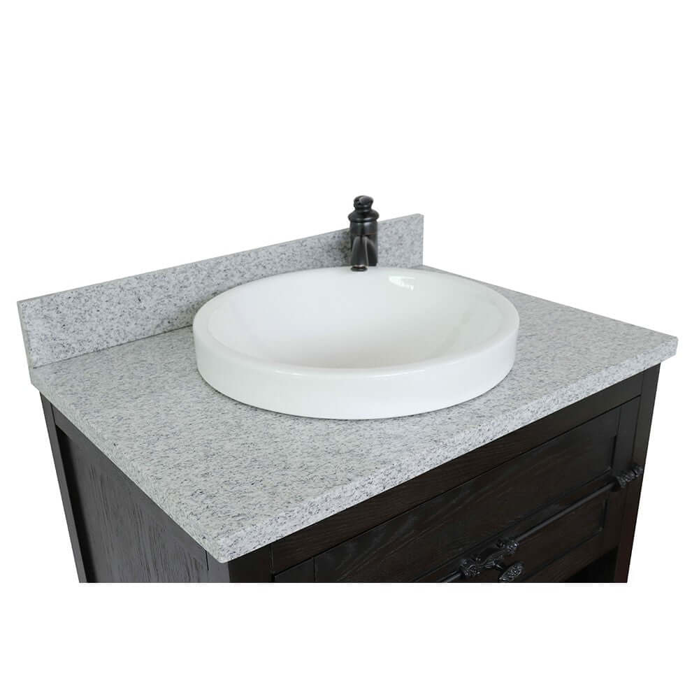 31" Single vanity in Brown Ash finish with Gray granite top and round sink - 400101-BA-GYRD