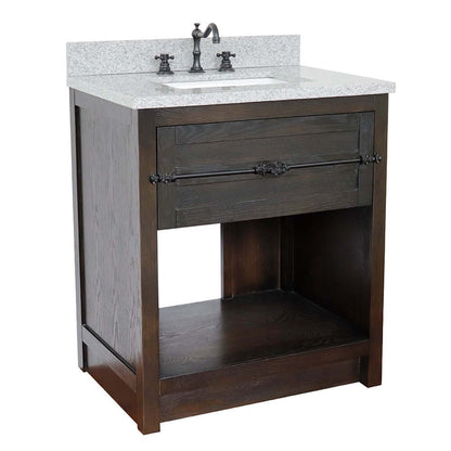 31" Single vanity in Brown Ash finish with Gray granite top and rectangle sink - 400101-BA-GYR