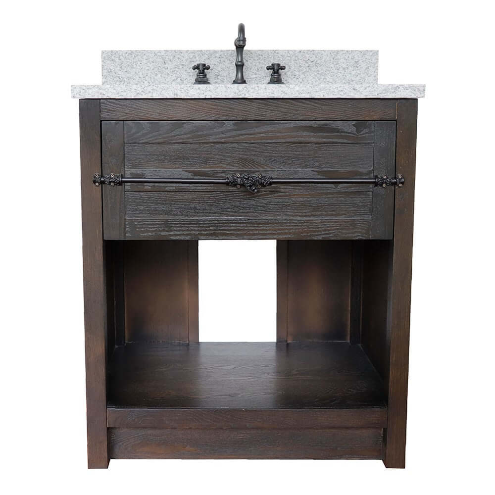 31" Single vanity in Brown Ash finish with Gray granite top and rectangle sink - 400101-BA-GYR