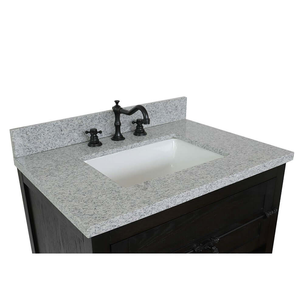 31" Single vanity in Brown Ash finish with Gray granite top and rectangle sink - 400101-BA-GYR