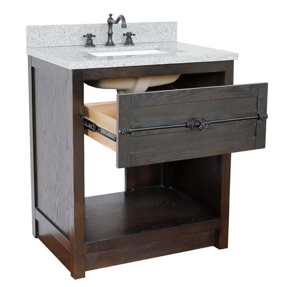 31" Single vanity in Brown Ash finish with Gray granite top and rectangle sink - 400101-BA-GYR