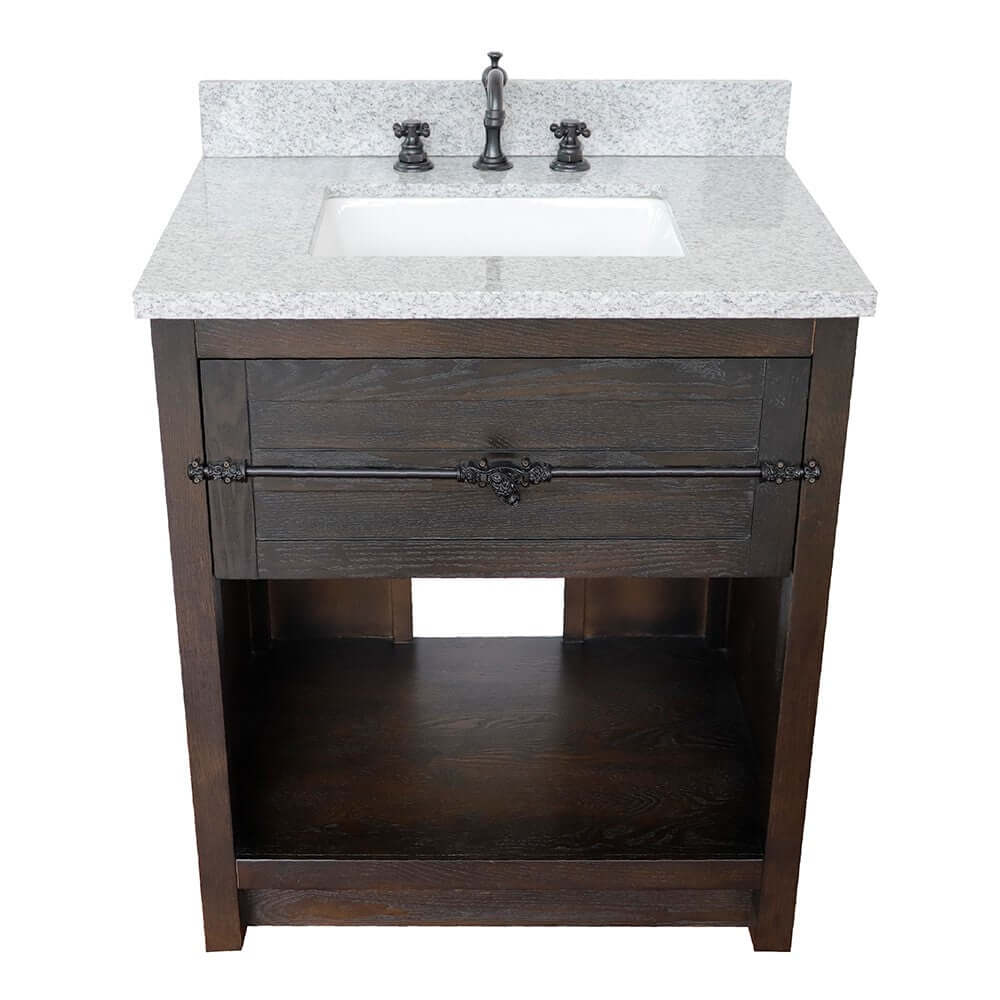 31" Single vanity in Brown Ash finish with Gray granite top and rectangle sink - 400101-BA-GYR