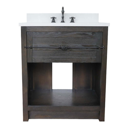 31" Single vanity in Brown Ash finish with White Quartz top and oval sink - 400101-BA-WEO