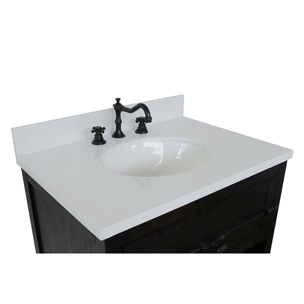 31" Single vanity in Brown Ash finish with White Quartz top and oval sink - 400101-BA-WEO