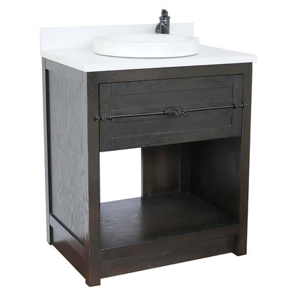 31" Single vanity in Brown Ash finish with White Quartz top and round sink - 400101-BA-WERD