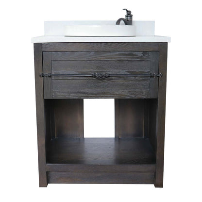 31" Single vanity in Brown Ash finish with White Quartz top and round sink - 400101-BA-WERD