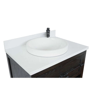 31" Single vanity in Brown Ash finish with White Quartz top and round sink - 400101-BA-WERD