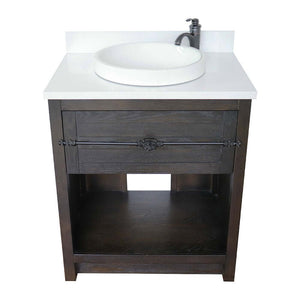 31" Single vanity in Brown Ash finish with White Quartz top and round sink - 400101-BA-WERD