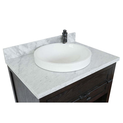 31" Single vanity in Brown Ash finish with White Carrara top and round sink - 400101-BA-WMRD