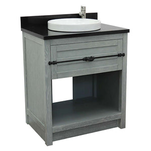 31" Single vanity in Gray Ash finish with Black Galaxy top and round sink - 400101-GYA-BGRD