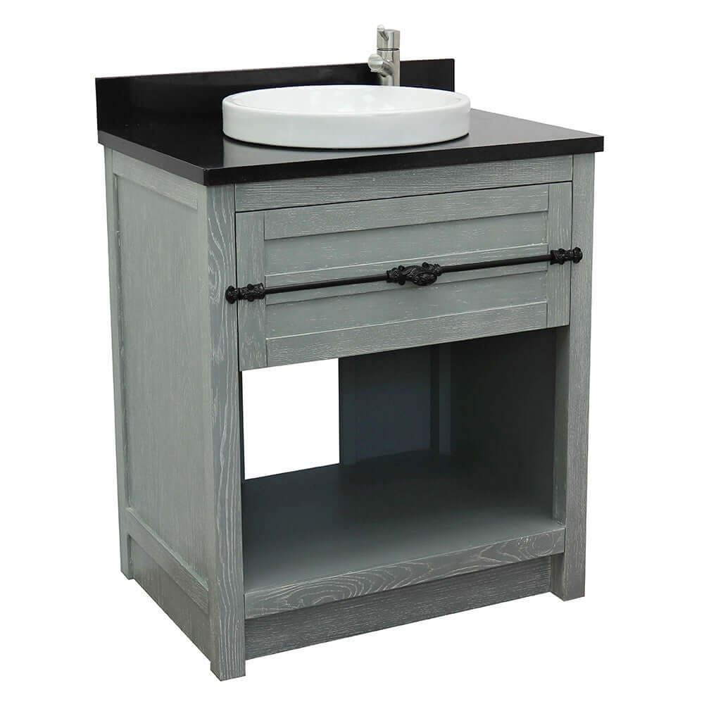 31" Single vanity in Gray Ash finish with Gray granite top and oval sink - 400101-GYA-GYO