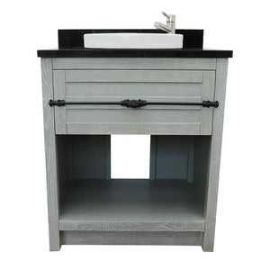 31" Single vanity in Gray Ash finish with Black Galaxy top and round sink - 400101-GYA-BGRD