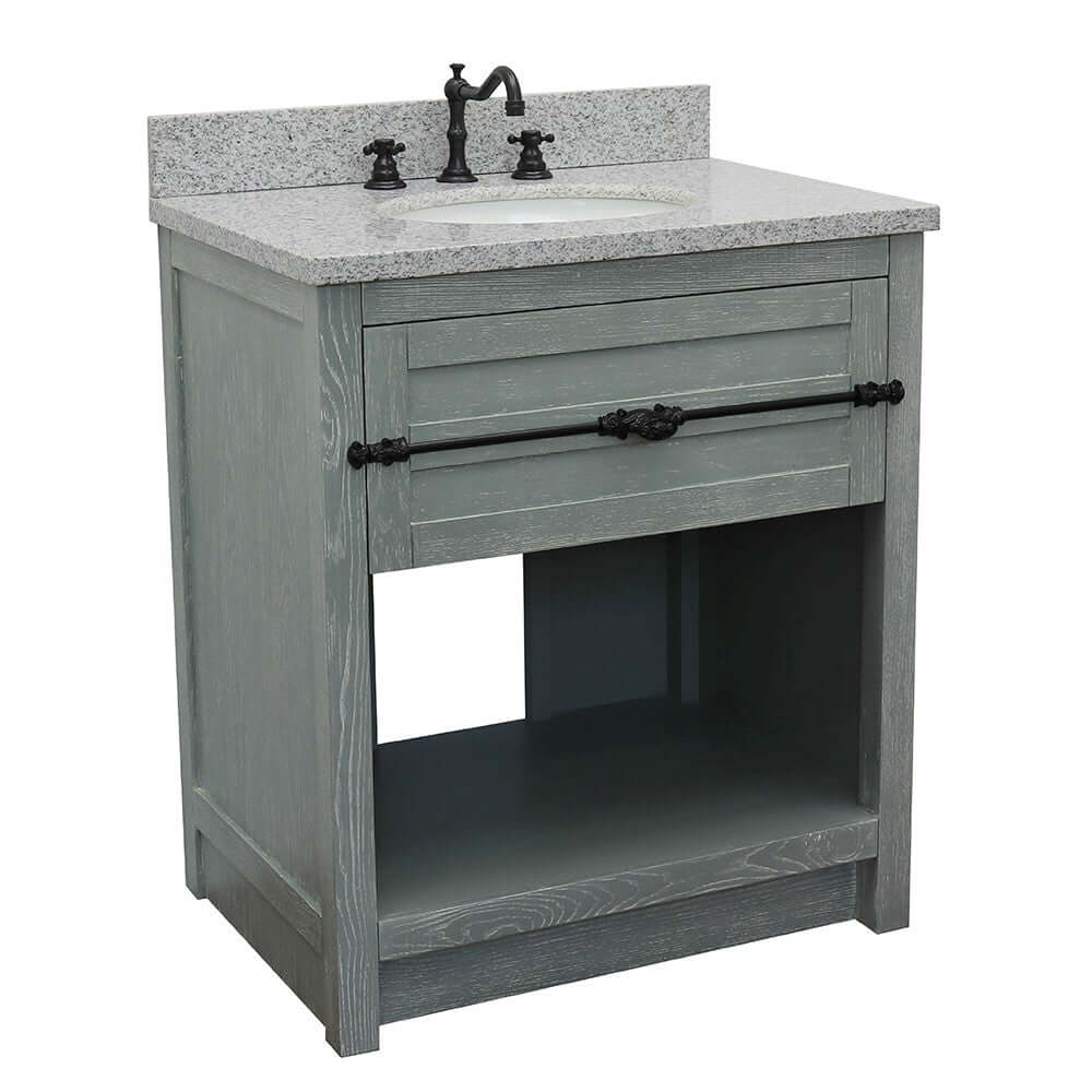 31" Single vanity in Gray Ash finish with Gray granite top and oval sink - 400101-GYA-GYO